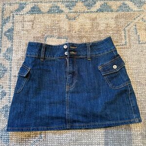J Galt Denim Mini Skirt with Front Button Detail - Dark Blue